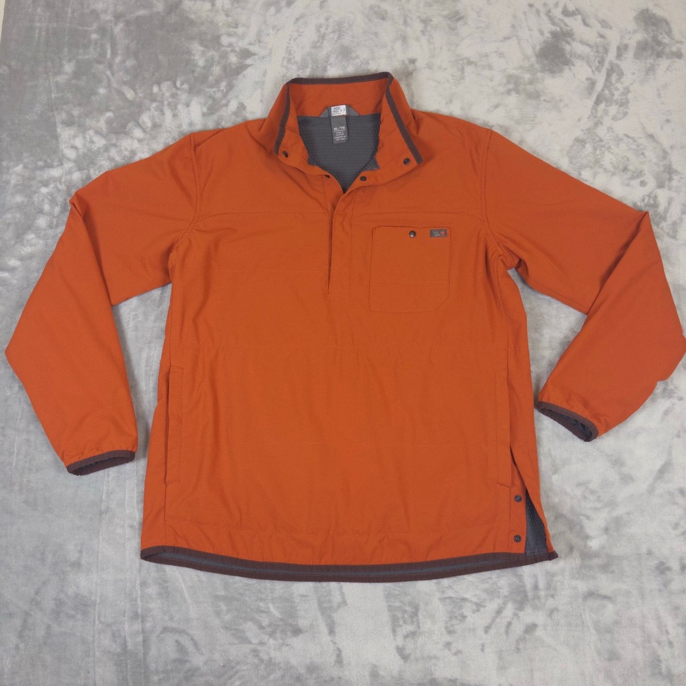 Mountain Hardwear Pullover Mens XL Orange Snap Neck Fleece Lined Hiking Jacket
